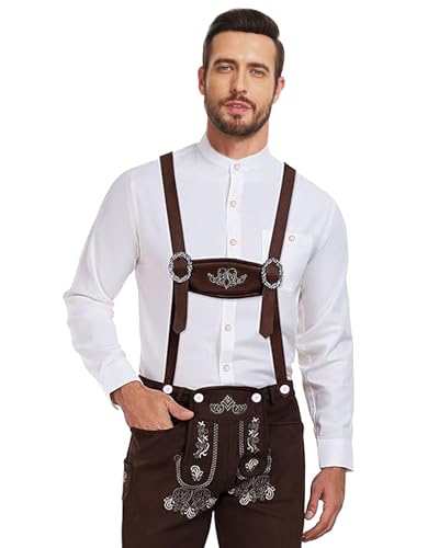 LUYANA Herren Oktoberfest Hemd Langarm Trachtenhemd mit Stehkragen Freizeit Shirt Weiß 3XL von LUYANA