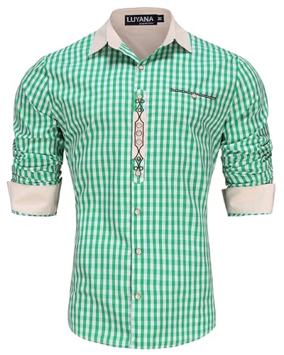 LUYANA Oktoberfest Hemd Herren Trachtenhemd Kariertes Langarm Hemd Trachten Stickerei Hemden Grün M von LUYANA