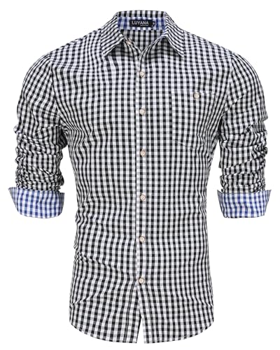LUYANA Oktoberfest Trachtenhemd für Herren Trachten Karo-Hemd Langarm Freizeithemd mit Tasche Schwarz 3XL von LUYANA