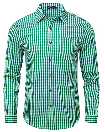 LUYANA Oktoberfesthemd Herren Trachten Hemd Langarm Kent-Kragen Freizeithemd mit Baumwolle Grün 3XL von LUYANA