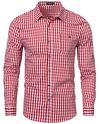 LUYANA Trachtenhemd Herren Kariert Freizeithemden Langarm Freizeit Karo Hemden Modern Fit Rot 3XL von LUYANA