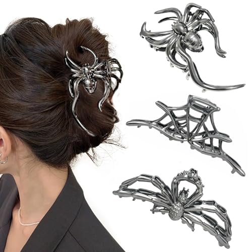 3 Stück Metall Haarklammer, Spinnen Haarklammern, Schädelklaue Haarspange, Rutschfeste Claw Clip,Gothic-Haarspangen, für Frauen Mädchen Halloween Haarstyling Zubehör (C) von LUYANFX