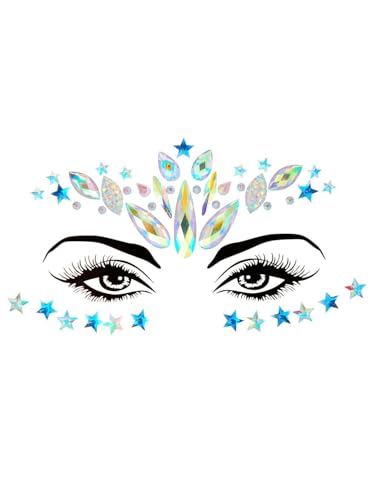Glitzer Gesicht Aufkleber für Festival, Strass Gesichtsschmuck Selbstklebend, Wiederverwendbare Kristall Edelsteine Gesicht Temporäre Tattoos für Halloween Karneval Party Make-up (B) von LUYANFX