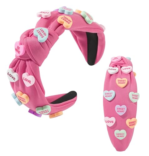 Haarreif Knoten Valentinstag Stirnband Damen Herz Haarreif Mädchen Kinder Haarreifen Mädchen Haarreifen mit Schleife Haarband Vintage Hellrot Haarband Damen Breit von LUYANFX