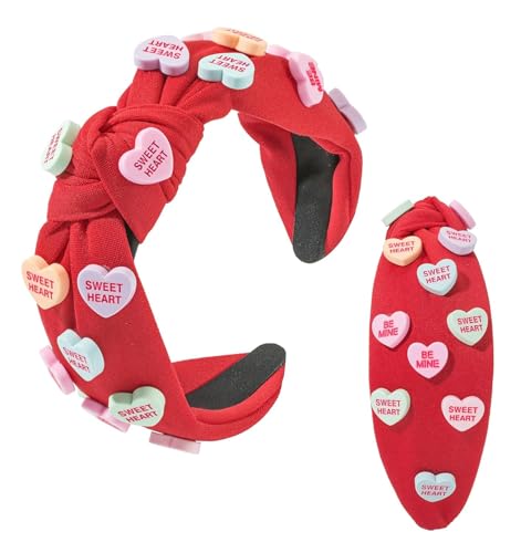 Haarreif Knoten Valentinstag Stirnband Damen Herz Haarreif Mädchen Kinder Haarreifen Mädchen Haarreifen mit Schleife Haarband Vintage Rot Haarband Damen Breit von LUYANFX