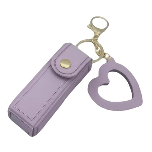 LUYJWZN Lip Oil Keychain - Mirror & Oil 2-In-1, Mini Lipstick Case with Keychain and Heart Pendant, PU Leather Potable Lip Gloss Holder (B) von LUYJWZN