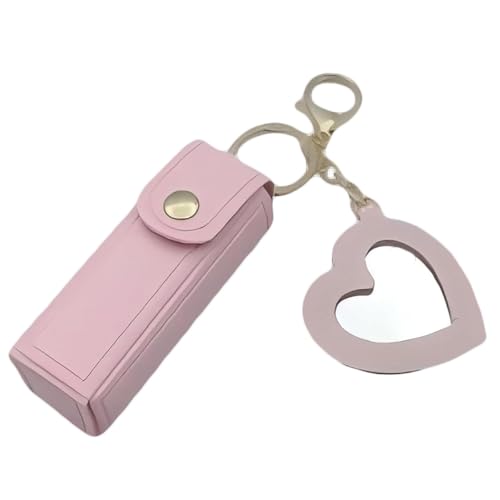 LUYJWZN Lip Oil Keychain - Mirror & Oil 2-In-1, Mini Lipstick Case with Keychain and Heart Pendant, PU Leather Potable Lip Gloss Holder (C) von LUYJWZN