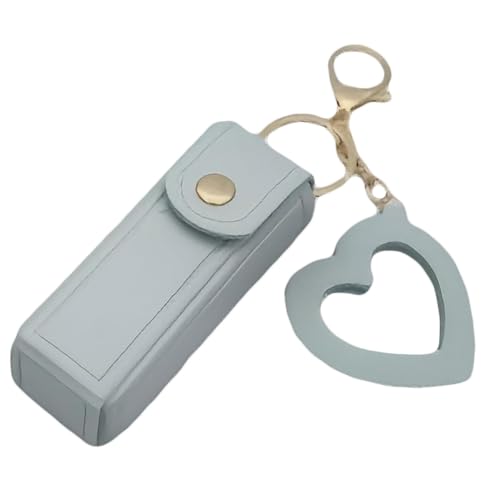 LUYJWZN Lip Oil Keychain - Mirror & Oil 2-In-1, Mini Lipstick Case with Keychain and Heart Pendant, PU Leather Potable Lip Gloss Holder (E) von LUYJWZN