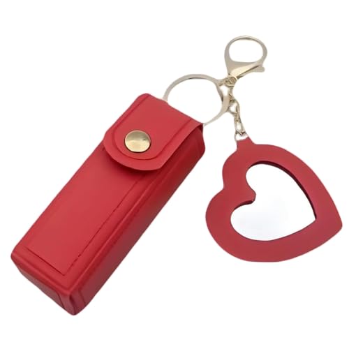 LUYJWZN Lip Oil Keychain - Mirror & Oil 2-In-1, Mini Lipstick Case with Keychain and Heart Pendant, PU Leather Potable Lip Gloss Holder (G) von LUYJWZN