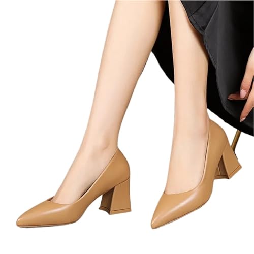 Brautschuhe Basic Pumps Spitzschuh High Heels Bootsschuhe for Damen Abendschuhe Flache Weiße Hochzeitsschuhe(Khaki,39) von LUYSGBXR