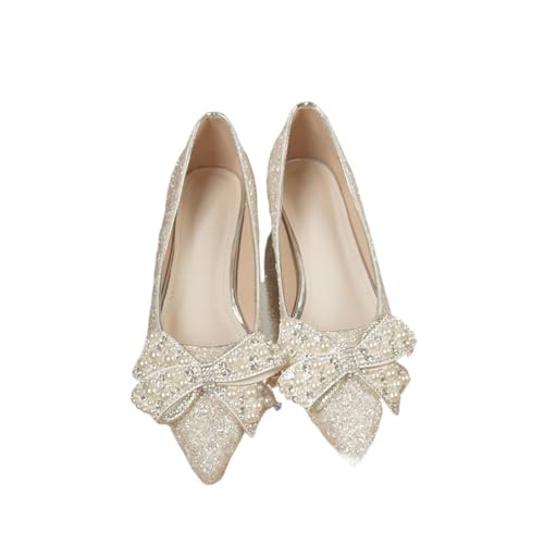 Brautschuhe Frauen Mid-high Heels Fliege Stil Hochzeit Schuhe for Bräute Einzelne Schuhe Arbeit(35) von LUYSGBXR