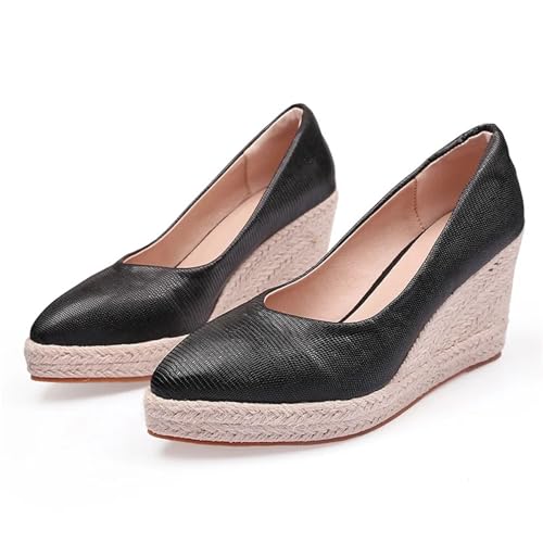 Brautschuhe Mode High Heels Frauen Party Schuhe Pumps Damen Stöckelschuhe Keilabsatz 8cm Gold Schwarz Plus Größe(Black,35) von LUYSGBXR