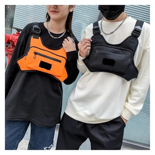 Herren Umhängetasche Männer Oxford Brust Packs Nylon Unisex Brust Taschen Hip Hop Multi-Pocket Weste Rucksäcke(Black) von LUYSGBXR