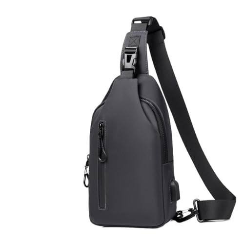 Herren Umhängetasche Männer Tasche Einfarbig Männer Brust Tasche Outdoor Casual Schulter Umhängetasche Nylon USB Lade Schulter Taschen(Gray-2 Zippers) von LUYSGBXR