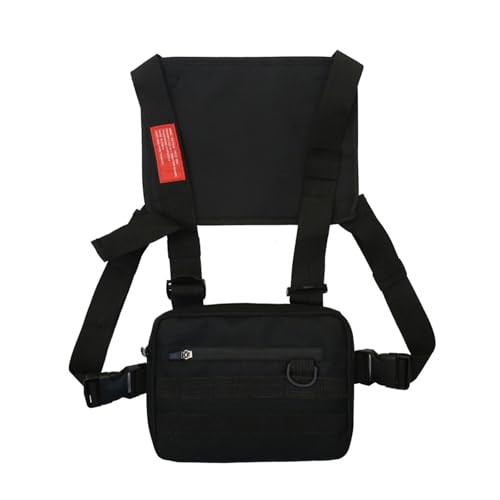 Herren Umhängetasche Multifunktions-Brusttaschen for Männer und Frauen, Oxford-Stoff, Weste, Hip-Hop-Straßengürteltasche(Black) von LUYSGBXR