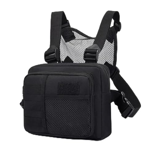 Herren Umhängetasche Multifunktionsweste Unisex Brust Hip-Hop Streetwear Brusttaschen Wasserdichter Oxford Sportrucksack(Black) von LUYSGBXR