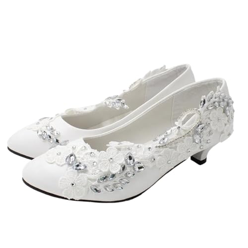 LUYSGBXR Brautschuhe Brautschuhe Mit Niedrigem Absatz, Weiß, Große Größe, Weiches Oberteil, Damenschuhe, Handgefertigt, Spitze, Einfache Einzelschuhe(38) von LUYSGBXR