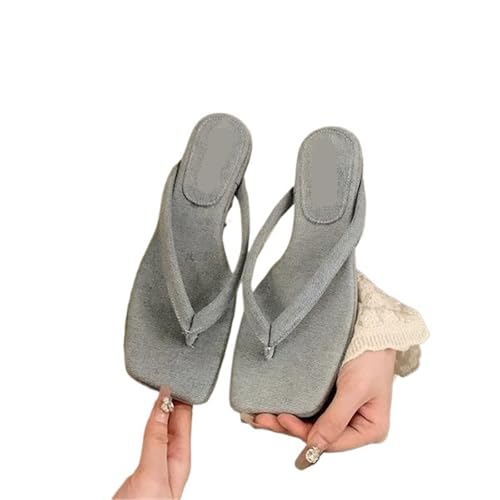 LUYSGBXR Damensandalen mit quadratischer Spitze Hausschuhe Damen Sommerschuhe Gummi Flip Flops Niedrige Slides Quadratischer Absatz Block Hufabsatz(Color 2,38) von LUYSGBXR