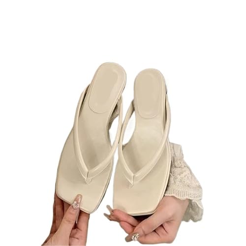 LUYSGBXR Damensandalen mit quadratischer Spitze Hausschuhe Damen Sommerschuhe Gummi Flip Flops Niedrige Slides Quadratischer Absatz Block Hufabsatz(Color 3,37) von LUYSGBXR