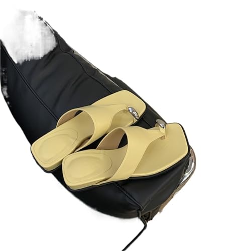 LUYSGBXR Damensandalen mit quadratischer Spitze Sommer Keile Ferse Flip Flop Prägnante Outdoor Clip Toe Frauen Hausschuhe Damen Strand Dias(Yellow,35) von LUYSGBXR