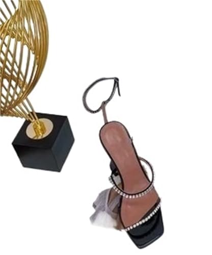 LUYSGBXR Damensandalen mit quadratischer Spitze Sommer Square Toe Open Toe Strass Wort mit High Heel Sandalen Hausschuhe(Color 11,37) von LUYSGBXR