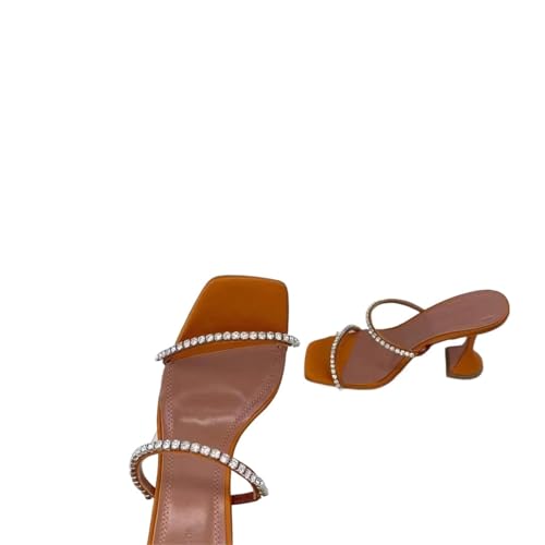 LUYSGBXR Damensandalen mit quadratischer Spitze Sommer Square Toe Open Toe Strass Wort mit High Heel Sandalen Hausschuhe(Color 14,36) von LUYSGBXR