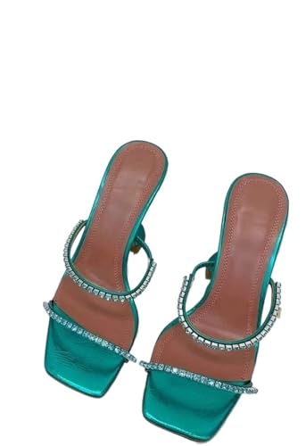 LUYSGBXR Damensandalen mit quadratischer Spitze Sommer Square Toe Open Toe Strass Wort mit High Heel Sandalen Hausschuhe(Color 17,41) von LUYSGBXR