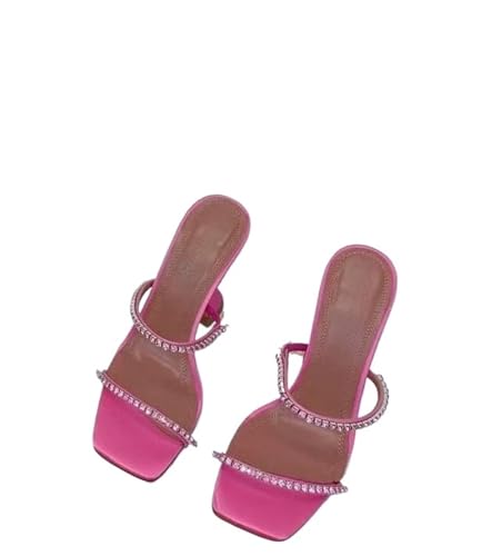 LUYSGBXR Damensandalen mit quadratischer Spitze Sommer Square Toe Open Toe Strass Wort mit High Heel Sandalen Hausschuhe(Color 18,41) von LUYSGBXR