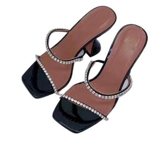 LUYSGBXR Damensandalen mit quadratischer Spitze Sommer Square Toe Open Toe Strass Wort mit High Heel Sandalen Hausschuhe(Color 21,40) von LUYSGBXR