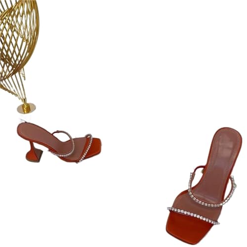 LUYSGBXR Damensandalen mit quadratischer Spitze Sommer Square Toe Open Toe Strass Wort mit High Heel Sandalen Hausschuhe(Color 24,42) von LUYSGBXR