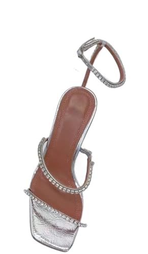 LUYSGBXR Damensandalen mit quadratischer Spitze Sommer Square Toe Open Toe Strass Wort mit High Heel Sandalen Hausschuhe(Color 3,35) von LUYSGBXR