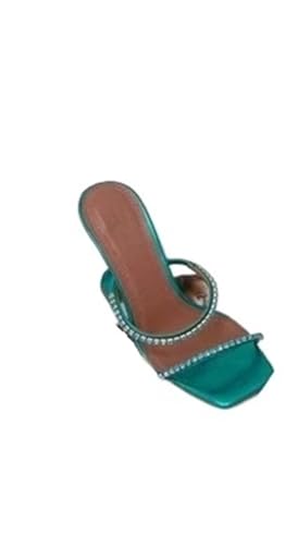 LUYSGBXR Damensandalen mit quadratischer Spitze Sommer Square Toe Open Toe Strass Wort mit High Heel Sandalen Hausschuhe(Color 4,38) von LUYSGBXR