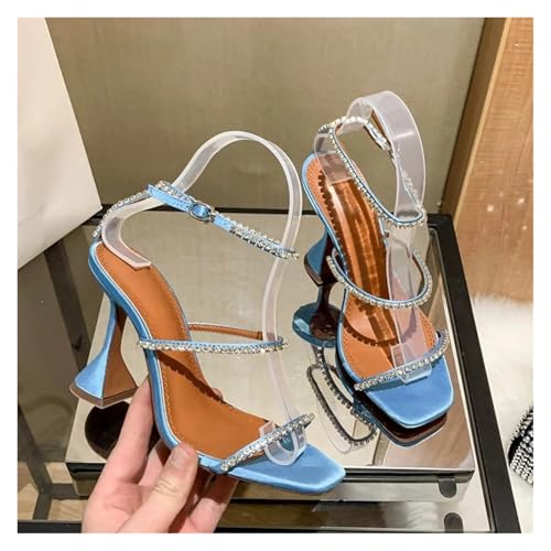 LUYSGBXR Damensandalen mit quadratischer Spitze Sommer Square Toe Open Toe Strass Wort mit High Heel Sandalen Hausschuhe(Color 7,34) von LUYSGBXR