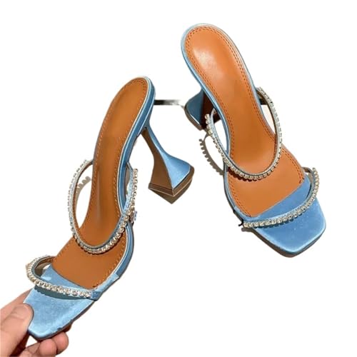 LUYSGBXR Damensandalen mit quadratischer Spitze Sommer Square Toe Open Toe Strass Wort mit High Heel Sandalen Hausschuhe(Color 8,38) von LUYSGBXR