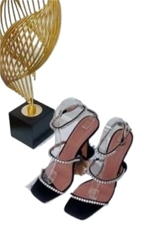 LUYSGBXR Damensandalen mit quadratischer Spitze Sommer Square Toe Open Toe Strass Wort mit High Heel Sandalen Hausschuhe(Color 9,38) von LUYSGBXR