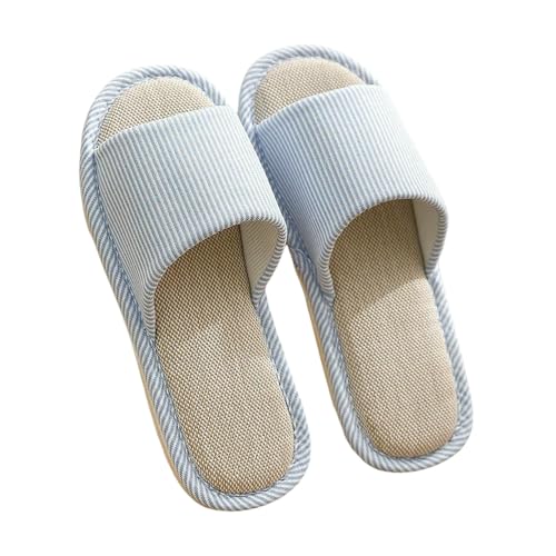 LUYYBDBG Hausschuhe Bettwäsche Pantoffeln Frauen Männer Paare Zuhause Rutschfeste Rutschen Atmungsaktive Schuhe Casual Haus Schlafzimmer Bequeme Baumwolle Hanf Flaches-b-blau-36-37 von LUYYBDBG