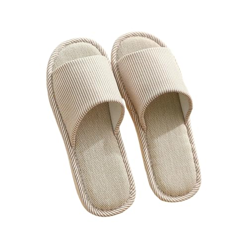 LUYYBDBG Hausschuhe Bettwäsche Pantoffeln Frauen Männer Paare Zuhause Rutschfeste Rutschen Atmungsaktive Schuhe Casual Haus Schlafzimmer Bequeme Baumwolle Hanf Flaches-b-khaki-42-43 von LUYYBDBG