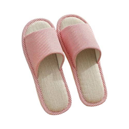 LUYYBDBG Hausschuhe Bettwäsche Pantoffeln Frauen Männer Paare Zuhause Rutschfeste Rutschen Atmungsaktive Schuhe Casual Haus Schlafzimmer Bequeme Baumwolle Hanf Flaches-b-rot-38-39 von LUYYBDBG