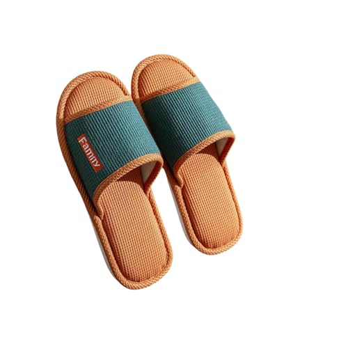 LUYYBDBG Hausschuhe Bettwäsche Pantoffeln Frauen Männer Paare Zuhause Rutschfeste Rutschen Atmungsaktive Schuhe Casual Haus Schlafzimmer Bequeme Baumwolle Hanf Flaches-c-dunkelgrün-38-39 von LUYYBDBG
