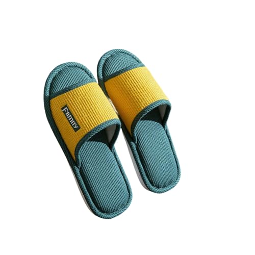 LUYYBDBG Hausschuhe Bettwäsche Pantoffeln Frauen Männer Paare Zuhause Rutschfeste Rutschen Atmungsaktive Schuhe Casual Haus Schlafzimmer Bequeme Baumwolle Hanf Flaches-c-gelb-36-37 von LUYYBDBG
