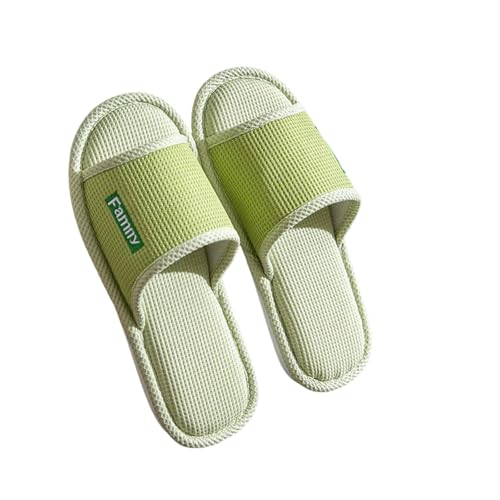 LUYYBDBG Hausschuhe Bettwäsche Pantoffeln Frauen Männer Paare Zuhause Rutschfeste Rutschen Atmungsaktive Schuhe Casual Haus Schlafzimmer Bequeme Baumwolle Hanf Flaches-c-lichtgrün-42-43 von LUYYBDBG