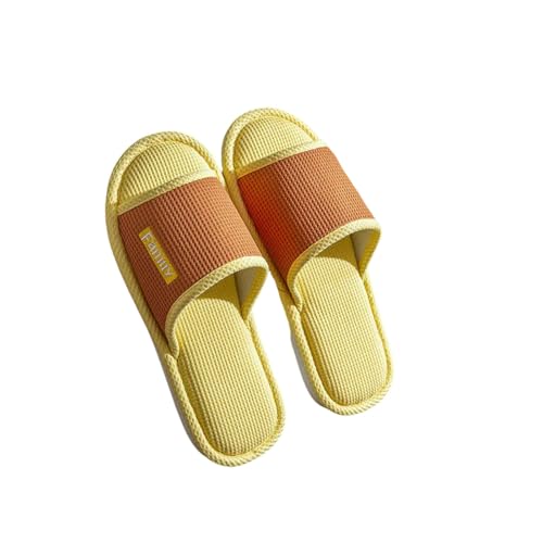LUYYBDBG Hausschuhe Bettwäsche Pantoffeln Frauen Männer Paare Zuhause Rutschfeste Rutschen Atmungsaktive Schuhe Casual Haus Schlafzimmer Bequeme Baumwolle Hanf Flaches-c-orange-44-45 von LUYYBDBG