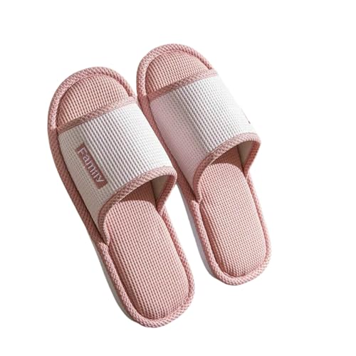 LUYYBDBG Hausschuhe Bettwäsche Pantoffeln Frauen Männer Paare Zuhause Rutschfeste Rutschen Atmungsaktive Schuhe Casual Haus Schlafzimmer Bequeme Baumwolle Hanf Flaches-c-pink-38-39 von LUYYBDBG