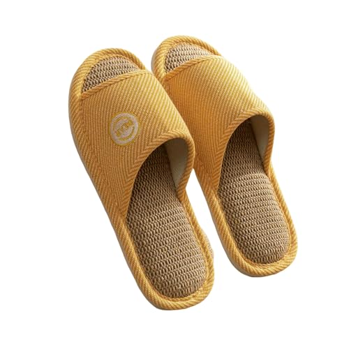 LUYYBDBG Hausschuhe Bettwäsche Pantoffeln Frauen Männer Paare Zuhause Rutschfeste Rutschen Atmungsaktive Schuhe Casual Haus Schlafzimmer Bequeme Baumwolle Hanf Flaches-gelb-40-41 von LUYYBDBG