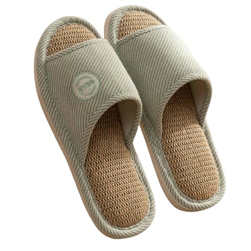 LUYYBDBG Hausschuhe Bettwäsche Pantoffeln Frauen Männer Paare Zuhause Rutschfeste Rutschen Atmungsaktive Schuhe Casual Haus Schlafzimmer Bequeme Baumwolle Hanf Flaches-grün-42-43 von LUYYBDBG