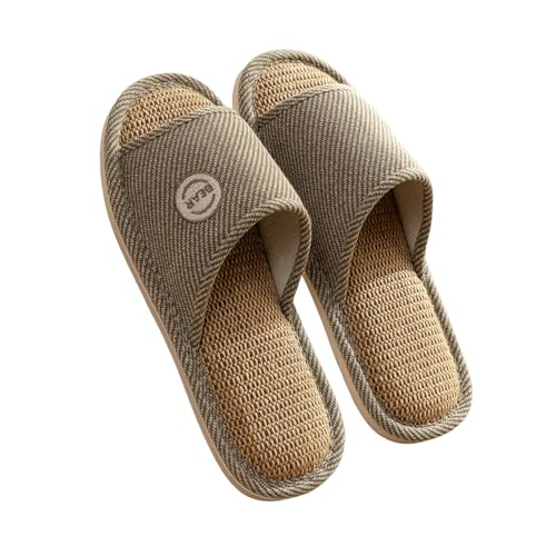 LUYYBDBG Hausschuhe Bettwäsche Pantoffeln Frauen Männer Paare Zuhause Rutschfeste Rutschen Atmungsaktive Schuhe Casual Haus Schlafzimmer Bequeme Baumwolle Hanf Flaches-kaffee-44-45 von LUYYBDBG