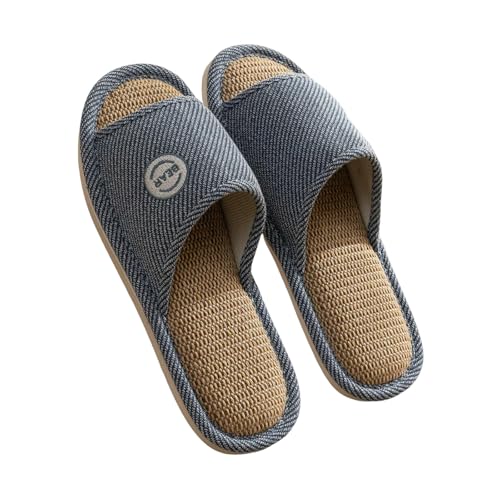 LUYYBDBG Hausschuhe Bettwäsche Pantoffeln Frauen Männer Paare Zuhause Rutschfeste Rutschen Atmungsaktive Schuhe Casual Haus Schlafzimmer Bequeme Baumwolle Hanf Flaches-marine-40-41 von LUYYBDBG