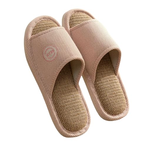 LUYYBDBG Hausschuhe Bettwäsche Pantoffeln Frauen Männer Paare Zuhause Rutschfeste Rutschen Atmungsaktive Schuhe Casual Haus Schlafzimmer Bequeme Baumwolle Hanf Flaches-rosa-36-37 von LUYYBDBG