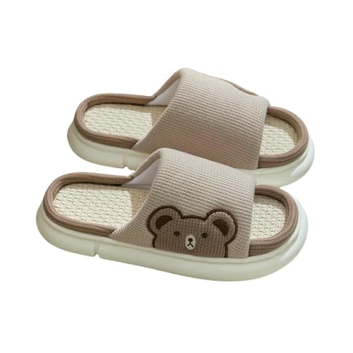 LUYYBDBG Hausschuhe Cartoon Tier Form Pantoffeln, Damen Vier Jahreszeiten Heim Bettwäsche Pantoffeln-brown-fit Größe-37-38 von LUYYBDBG