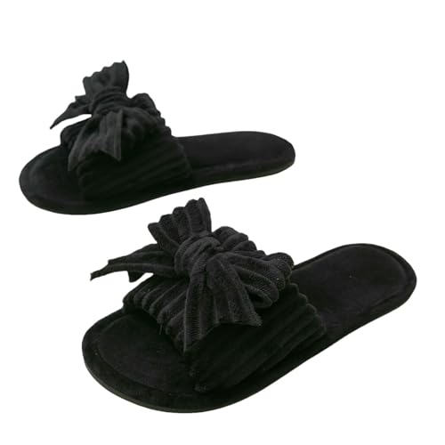 LUYYBDBG Hausschuhe Frauen Bug Dekor Plüsch Offener Memory Foam Fluffy Pantoffeln-schwarz-36-37 von LUYYBDBG